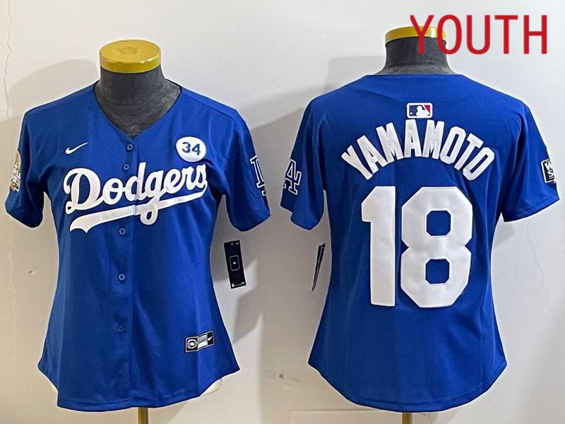 Youth Los Angeles Dodgers 18 Yamamoto Blue Game 2024 Nike MLB Jersey style 1121